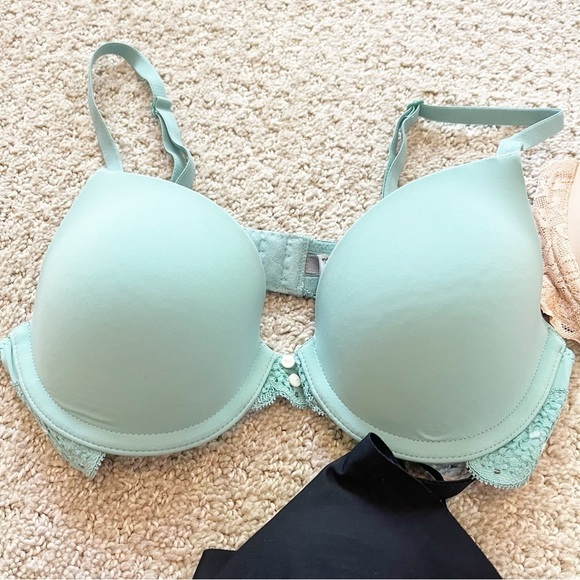 Aerie Bra 32B T-Shirt Bra Everyday Lace Trim Tan Black Green Push Up Lot 3x - Picture 2 of 15